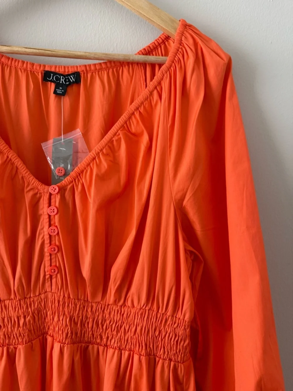 NWT - J. Crew - V-neck Midi Dress in Cotton Poplin - Sweet Tangerine